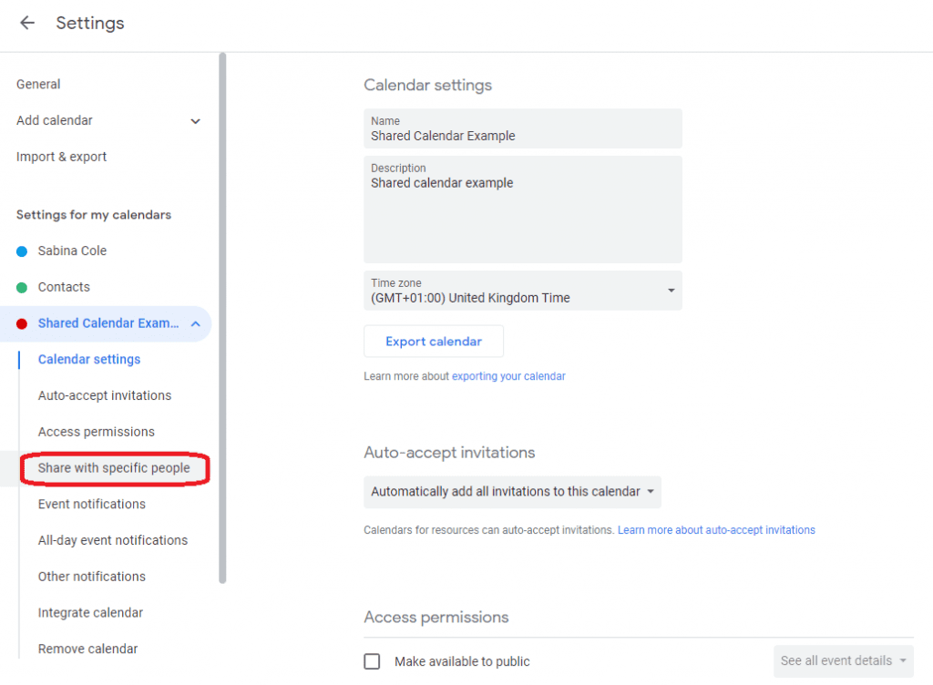 google shared calendar email address