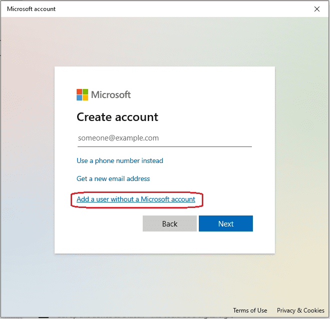 Add user with a Microsoft account