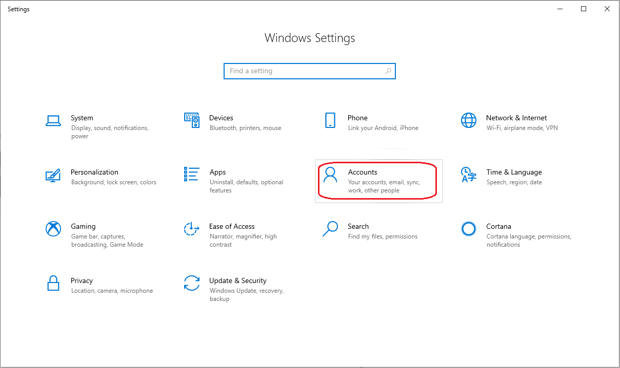 Windows Settings -> Accounts