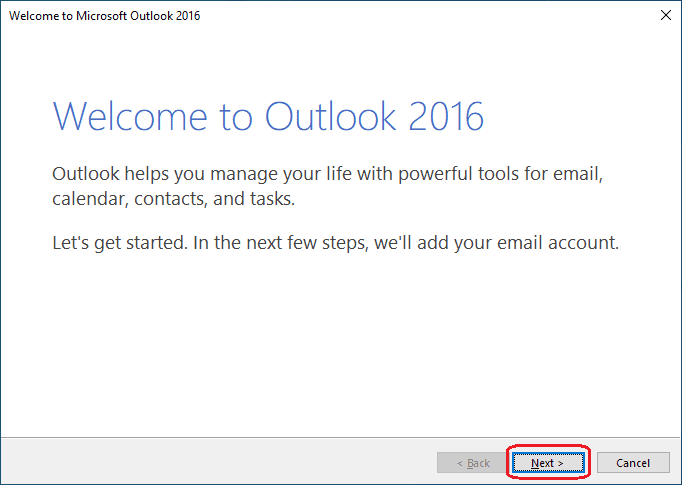 Outlook 2016 - Welcome message